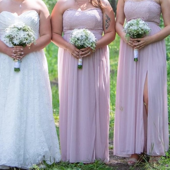 David’s Bridal Blush Bridesmaid Strapless Lace Top Dress - Picture 4 of 4